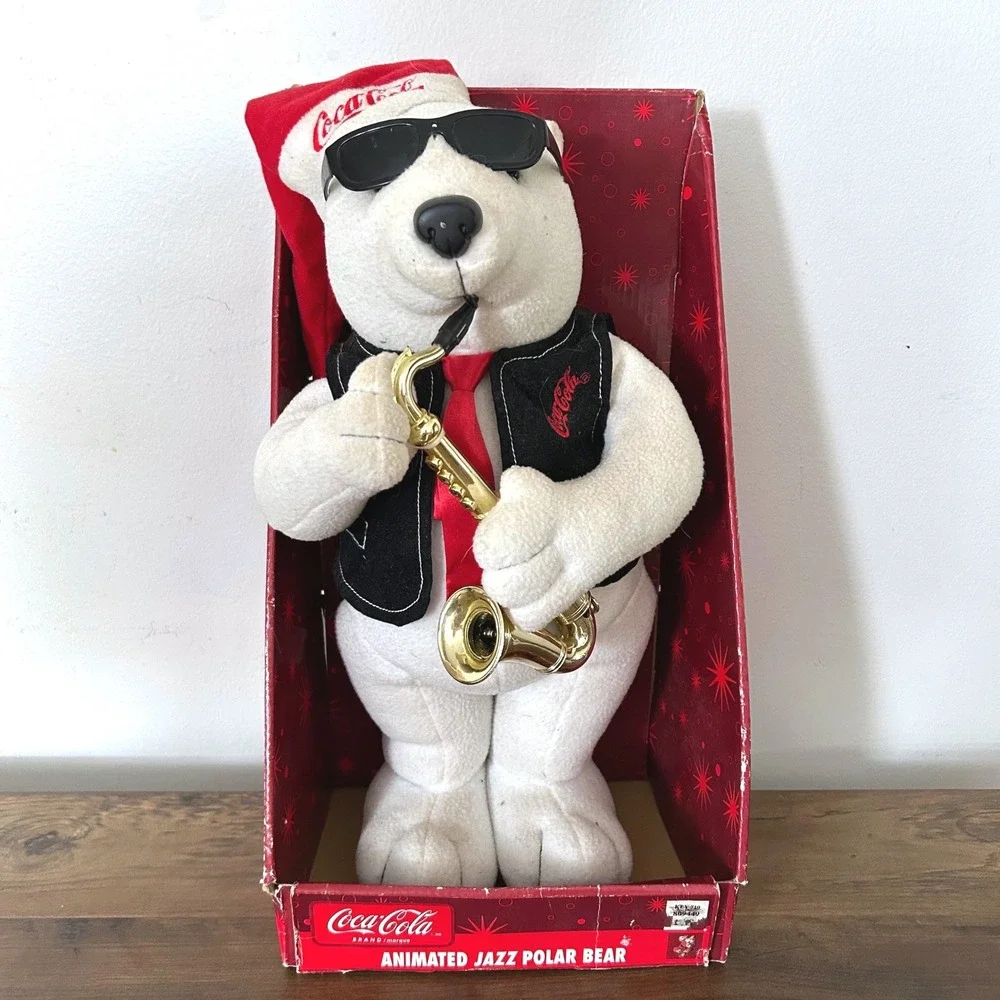 Coca-Cola Animated Dancing Jazz Polar Bear White Saxophone Christmas Musical 16